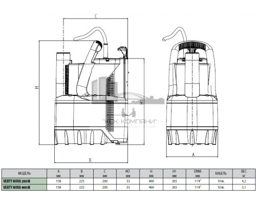 Насос дренажный  VERTY NOVA 200 M, 550 ВТ