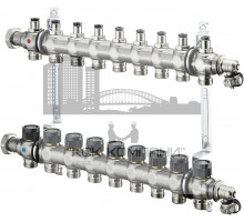 Распределительная гребенка "Multidis SF" со встроенными вентилями на 9 контуров 1404559, нержавеющая сталь 