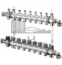 Распределительная гребенка "Multidis SF" со встроенными вентилями на 9 контуров 1404559, нержавеющая сталь 
