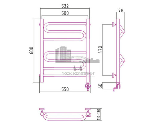 Электрический полотенцесушитель Сунержа Элегия 2.0 600x500 R 00-5219-6050 (Sunerzha)