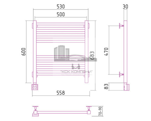 Электрический полотенцесушитель Сунержа Модус 600x500 L 00-0520-6050 (Sunerzha)