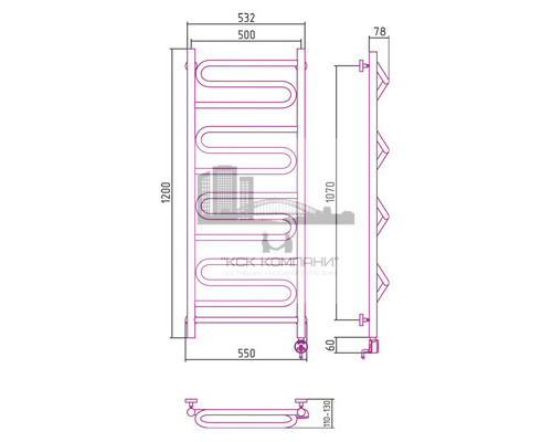 Электрический полотенцесушитель Сунержа Элегия 2.0 1200x500 R 00-5219-1250 (Sunerzha)