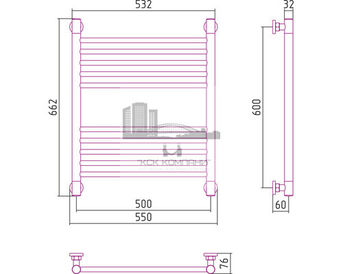 Водяной полотенцесушитель Сунержа Богема+ 600x500 прямая 00-0220-6050 (Sunerzha)