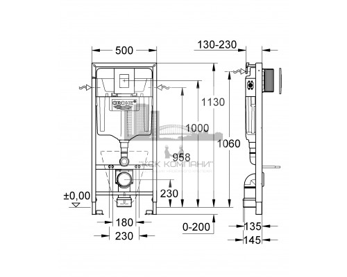 Инсталляция для унитаза Rapid SL 38775001, комплект 4 в 1, монтажная высота 1,13 м