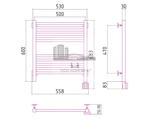 Электрический полотенцесушитель Сунержа Модус 600x500 R 00-0521-6050 (Sunerzha)