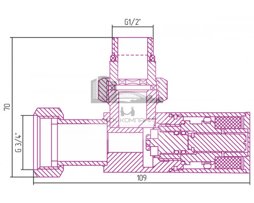 Вентиль угловой (цилиндр) Сунержа G 1/2 НР × G 3/4 НГ (Sunerzha)