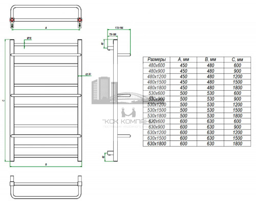 Водяной полотенцесушитель Vista 530x900