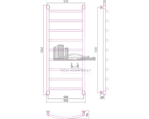 Водяной полотенцесушитель Сунержа Галант+ 1200x500 00-0200-1250 (Sunerzha)