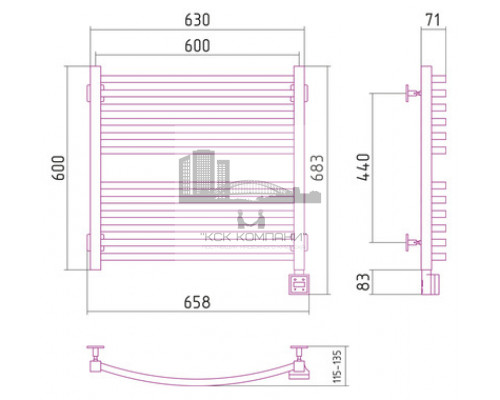 Электрический полотенцесушитель Сунержа Аркус 600x600 R 00-0533-6060 (Sunerzha)