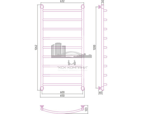 Водяной полотенцесушитель Сунержа Галант+ 1200x600 00-0200-1260 (Sunerzha)