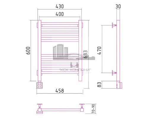 Электрический полотенцесушитель Сунержа Модус 600x400 L 00-0520-6040 (Sunerzha)