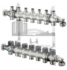 Распределительная гребенка "Multidis SF" со встроенными вентилями на 7 контуров 1404557, нержавеющая сталь 