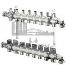 Распределительная гребенка "Multidis SF" со встроенными вентилями на 8 контуров 1404558, нержавеющая сталь 