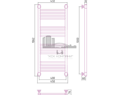 Водяной полотенцесушитель Сунержа Богема+ 1000x400 прямая 00-0220-1040 (Sunerzha)
