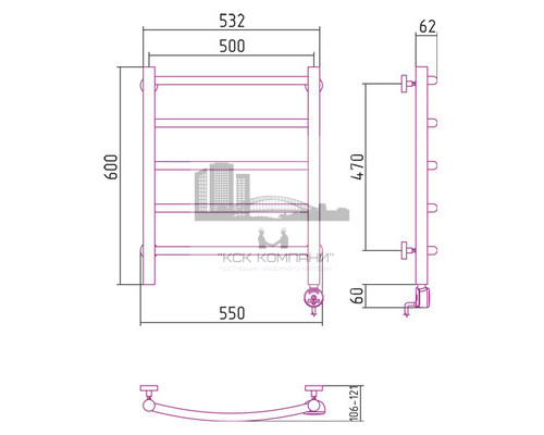 Электрический полотенцесушитель Сунержа Галант 600x500 R 00-0501-6050 (Sunerzha)