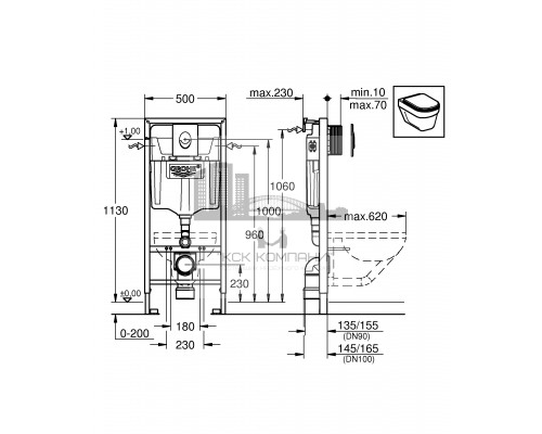 Инсталляция для унитаза Rapid SL 38750001, комплект 4 в 1, монтажная высота 1.13 м