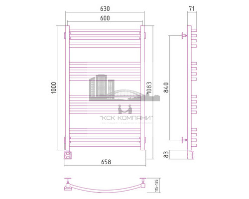 Электрический полотенцесушитель Сунержа Аркус 1000x600 L 00-0532-1060 (Sunerzha)