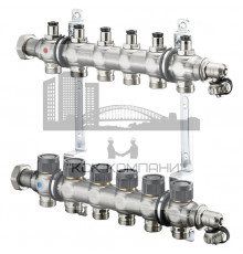 Распределительная гребенка "Multidis SF" со встроенными вентилями на 6 контуров 1404556, нержавеющая сталь 