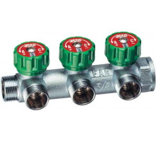 Регулирующий проходной коллектор  ВР-НР 3/4" б/гаек M24x19 с 3 отводами (метрика) F 3850 C34