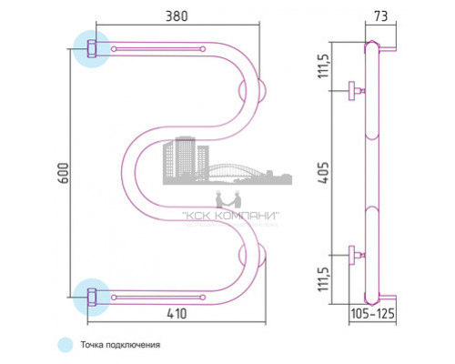 Водяной полотенцесушитель Сунержа М-образный 600x400 с 2 полками 00-0008-6040 (Sunerzha)