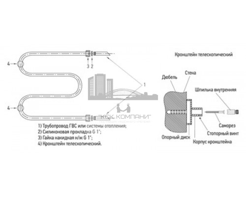 Водяной полотенцесушитель Сунержа М-образный 600x600 с 2 полками 00-0008-6060 (Sunerzha)