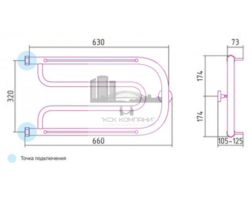 Водяной полотенцесушитель Сунержа Гусли 320x650 с 2 полками 00-0010-3265 (Sunerzha)