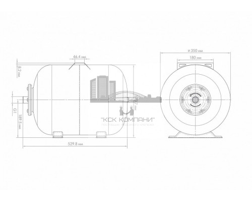 Расширительный бак, гидроаккумулятор Г 50, 7050, горизонтальный, для водоснабжения