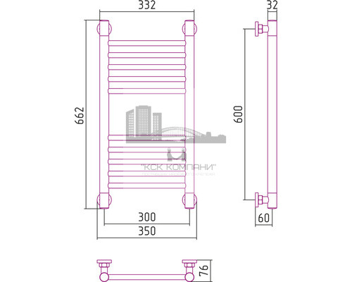 Водяной полотенцесушитель Сунержа Богема+ 600x300 прямая 00-0220-6030 (Sunerzha)