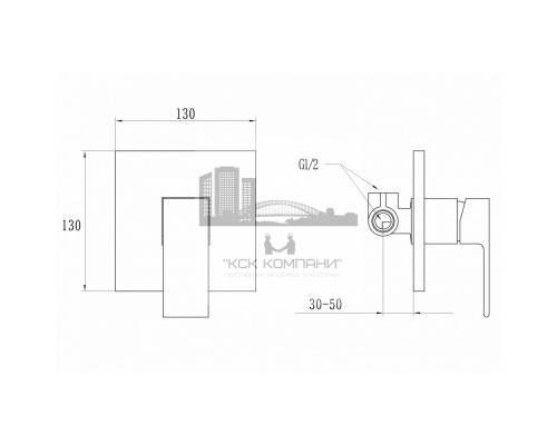 Смеситель для душа GZ5103-Е встраиваемый квадратный SERENITY