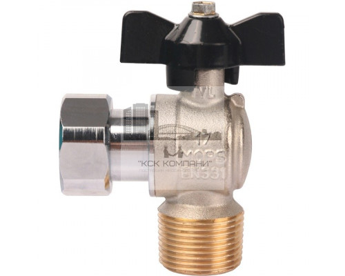 Кран шаровой с накидной гайкой угловой НР 3/4x3/4 с накидной гайкой, ручка бабочка