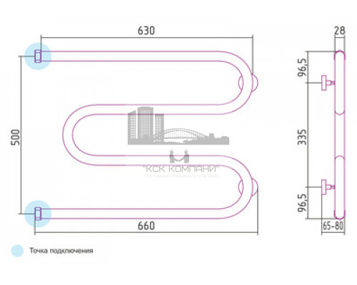 Водяной полотенцесушитель Сунержа М-образный 500x650 00-0007-5065 (Sunerzha)