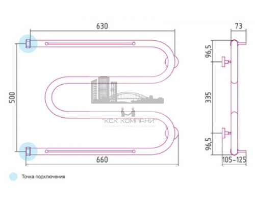 Водяной полотенцесушитель Сунержа М-образный 500x650 с 2 полками 00-0008-5065 (Sunerzha)