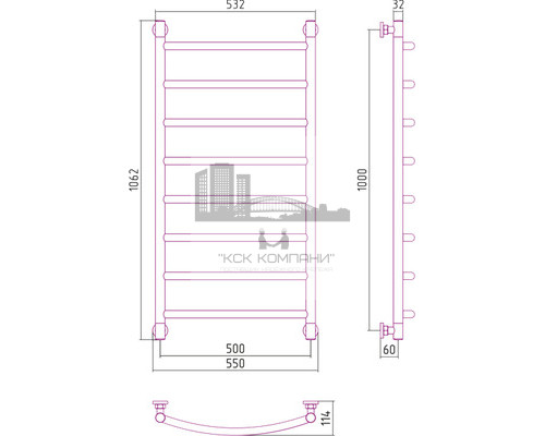 Водяной полотенцесушитель Сунержа Галант+ 1000x500 00-0200-1050 (Sunerzha)