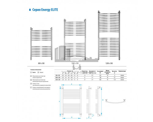 Водяной полотенцесушитель  Elite 1000x500 (EWTRELITE1005000000)