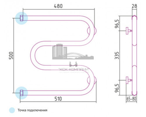 Водяной полотенцесушитель Сунержа М-образный 500x500 00-0007-5050 (Sunerzha)