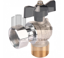 Кран шаровой с накидной гайкой угловой НР 3/4x3/4 с накидной гайкой, ручка бабочка 