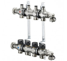 Распределительная гребенка "Multidis SF" со встроенными вентилями на 4 контура 1404554, нержавеющая сталь 