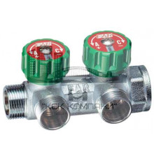 Регулирующий проходной коллектор  ВР-НР 3/4" б/гаек M24x19 с 2 отводами (метрика) F 3825 C34