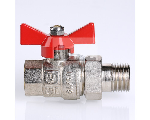 Кран шаровой латунный Base (VT.227.N.06) 1 ВР(г) х 1 НР(ш) бабочка с полусгоном прямой