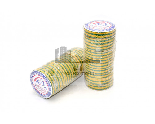 Изолента ПВХ 19мм х 20м желто-зеленая (толщ.0,12 мм, вес ~60 г) Rollen