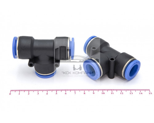 Фитинг пневматический цанговый пластиковый Т-образный PUT 15