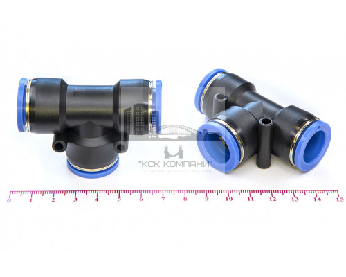 Фитинг пневматический цанговый пластиковый Т-образный PUT 16