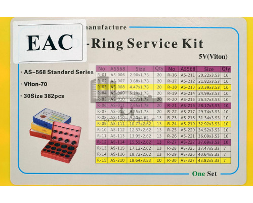Набор колец фторкаучуковых уплотнительных O-Ring FKM70 Дюйм. (№5V) 382шт
