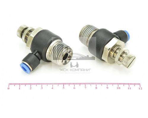 Регулятор расхода воздуха L-образный с наружной резьбой NSC 6-04 (R1/2)