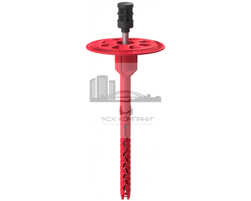 Полимерный тарельчатый дюбель с забивным распорным элементом из углеродистой стали с мелкой накаткой и термоизоляционной головкои