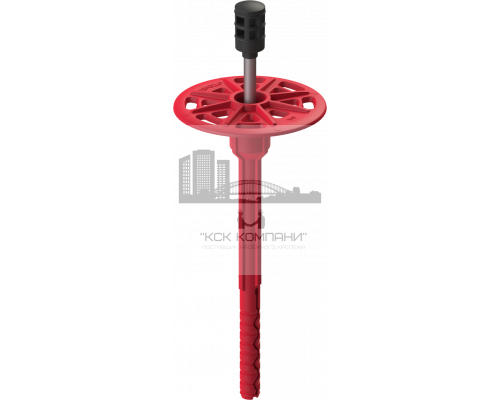 Полимерный тарельчатый дюбель с рёбрами ограничения глубины и забивным металлическим распорным элементом с термоизоляционной головк