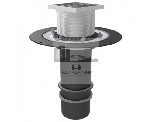 Надставной элемент с обжимным фланцем, запорным кольцом и трапом с дренажным фланцем типа Д2