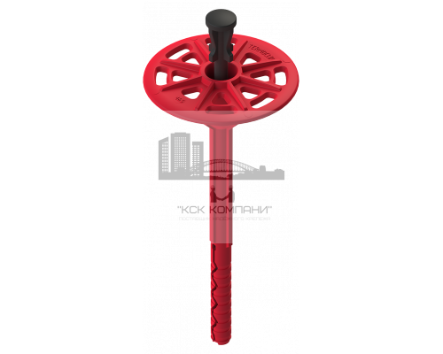 Полимерный тарельчатый дюбель с рёбрами ограничения глубины и  забивным полиамидным распорным элементом