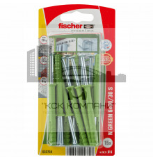 Дюбель-гвоздь fischer N S Green K NV с потайным бортиком и шурупом ЭКО, 6x60/30 мм