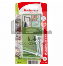 Дюбель универсальный fischer UX R WH Green K NV с Г-образным шурупом ЭКО, 6x35/4.5x53 мм